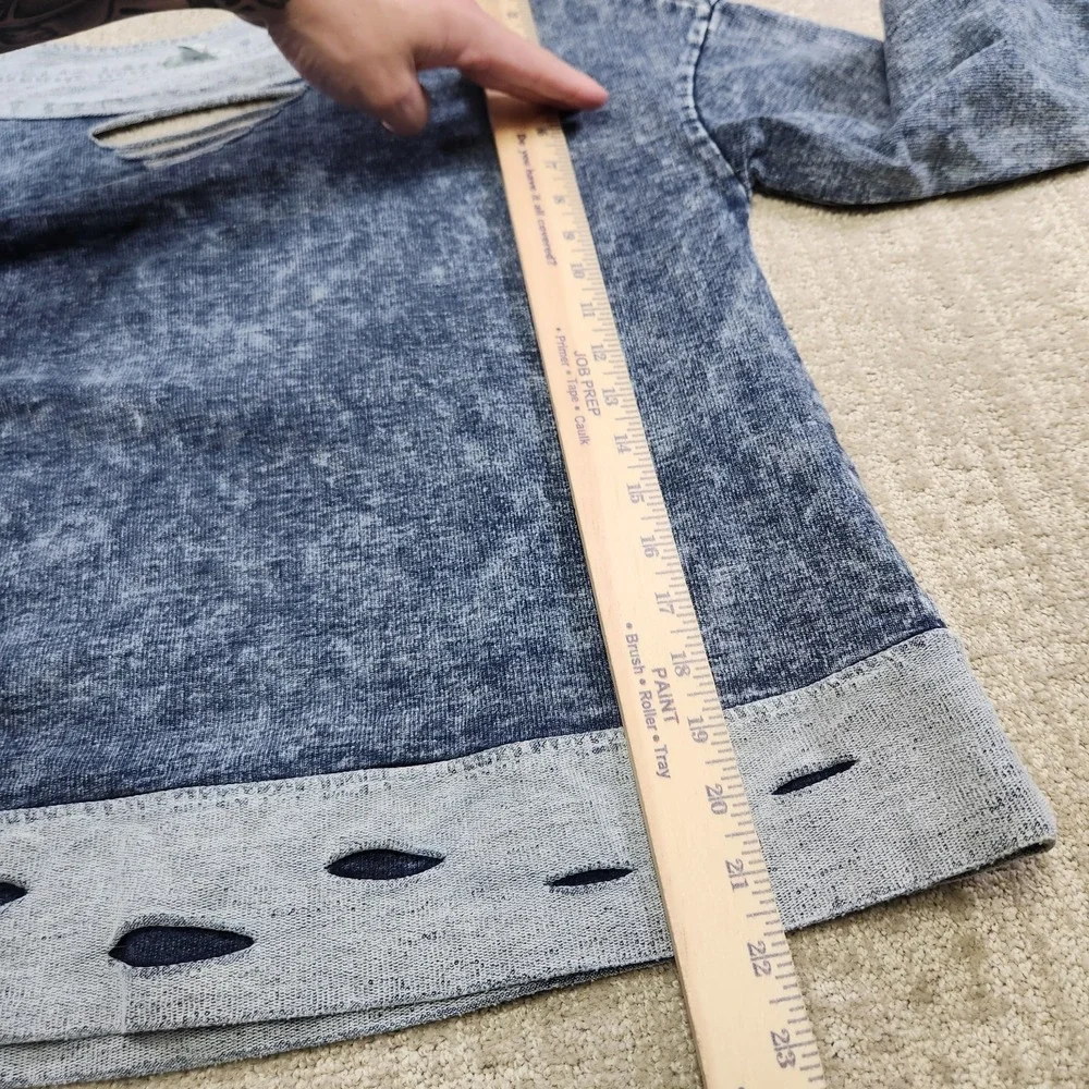POL Sweatshirt Women Small Pullover Blue Boho Hippie Stretch Distressed - Picture 6 of 9
